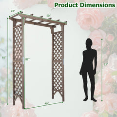Flat Top Garden Arch with Gate 85 inches Tall Wood for Climbing Plants and Wedding-Brown