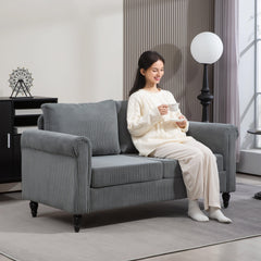 Vintage Loveseat, Upholstered Love Seat Furniture, Chenille-feel Fabric 2 Seater Sofa Couch with Rolled Arms, Gourd-Shaped Rubber Wood Legs for Living Room, Dark Grey