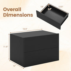Floating Nightstand with 2 Storage Drawers Wall Mounted for Bedroom-Black