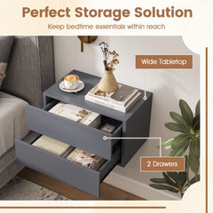 Floating Nightstand with 2 Storage Drawers Wall Mounted for Bedroom-Gray