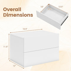 Floating Nightstand with 2 Storage Drawers Wall Mounted for Bedroom-White