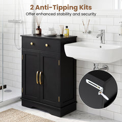 Floor Storage Cabinet with Doors Modern Buffet Sideboard with Drawer and Adjustable Shelf-Black