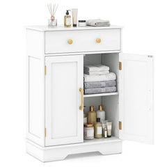 Floor Storage Cabinet with Doors Modern Buffet Sideboard with Drawer and Adjustable Shelf-White