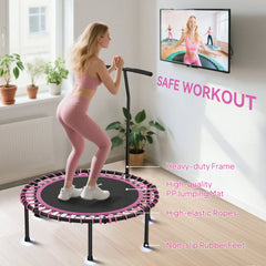 45" Mini Trampoline for Adults, Foldable Fitness Exercise Rebounder with Adjustable Handle