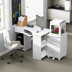 L-Shaped Computer Desk and File Cabinet Set for Bedroom, White