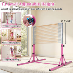 Foldable Gymnastics Bar for Kids with 3-Level Adjustable Heights-Pink