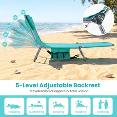 Folding Beach Lounge Chair with Adjustable Backrest for Lawn-Light Green