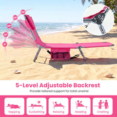 Folding Beach Lounge Chair with Adjustable Backrest for Lawn-Pink