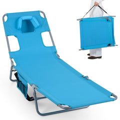 Folding Beach Lounge Chair with Adjustable Backrest for Lawn-Turquoise