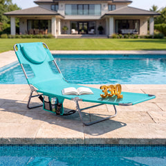 Folding Beach Lounge Chair with Adjustable Backrest for Lawn-Light Green