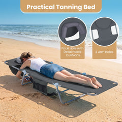 Folding Beach Lounge Chair with Adjustable Backrest for Lawn-Gray