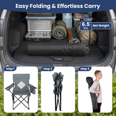 Folding Camping Chair with Mesh Fabric Backrest Solid Metal Frame and Carrying Bag-Gray