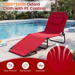 Folding Tanning Lounger with 4 Backrest Positions and Leg Support, Red