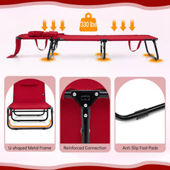 Folding Tanning Lounger with 4 Backrest Positions and Leg Support, Red