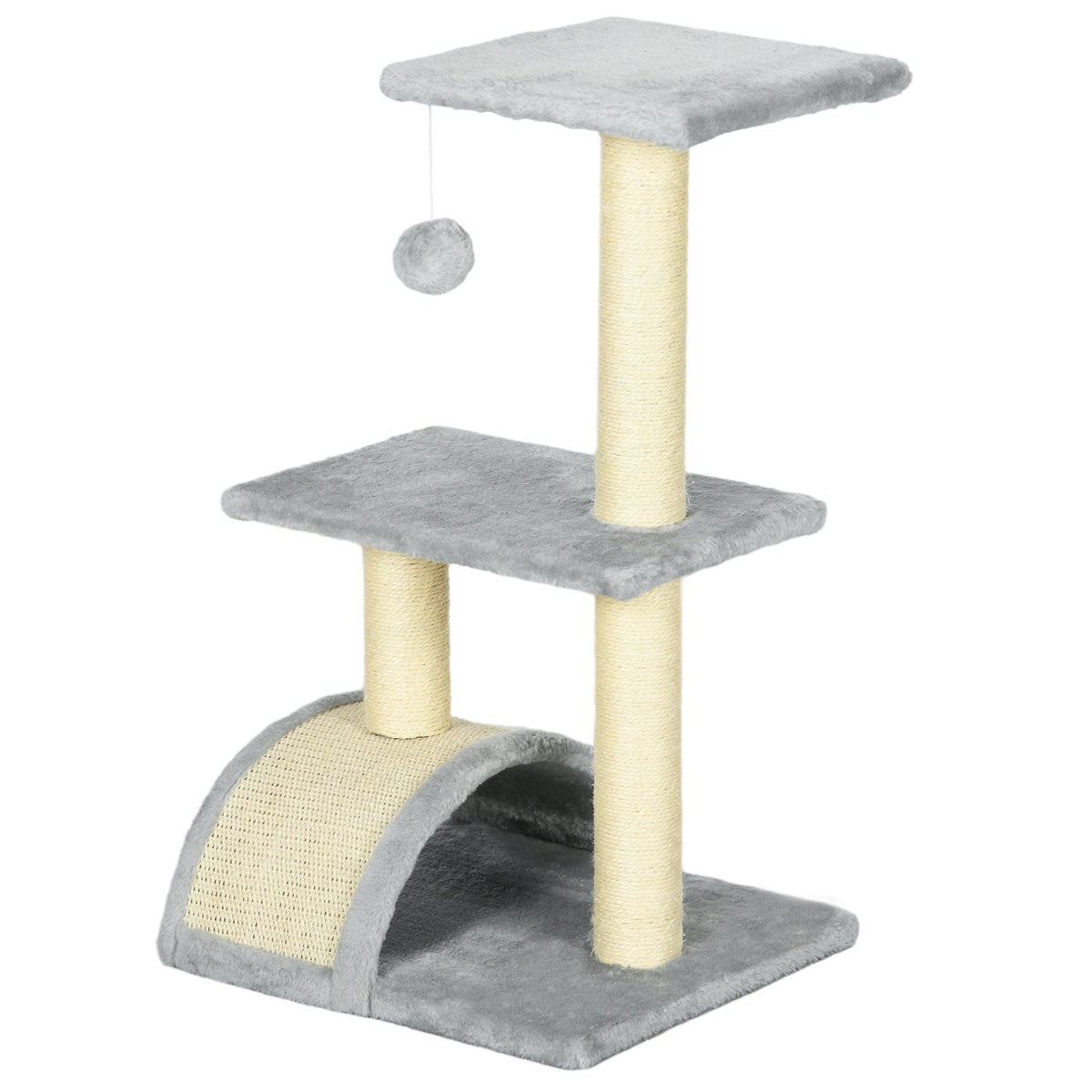 28" Cat Tree with Scratching Post, Pad, Toy Ball for Indoor Cats, Light Grey