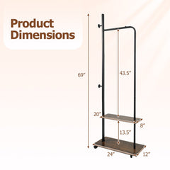 Freestanding Clothing Rack with Wheels and Storage Shelves for Entryway and Bedroom-Rustic Brown