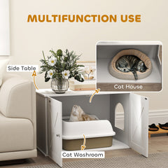 Hidden Cat Litter Box Enclosure with Double Doors, Hole, Pet House Side End Table, 31.5" x 19" x 20", White