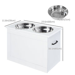 Large Elevated Pet Feeder with Storage Dog Pet Diner Function 2 Stainless Steel Dog Bowls Elevated Base for Large Dogs and Other Large Pet, White