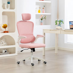 Ergonomic Mesh Office Chair, High Back Desk Chair with Rotatable Headrest, Flip-Up Armrests, Lumbar Support, Black