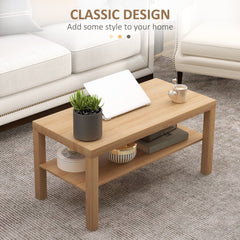 2 Tier Coffee Table with Storage Shelf, Rectangular Center Table for Living Room, Home Office Furniture Walnut