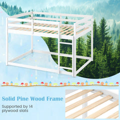 Full Over Full Bunk Bed with Integrated Ladder and Safety Guardrails Solid Wood-White