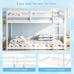 Full Over Full Bunk Bed with Integrated Ladder and Safety Guardrails Solid Wood-White