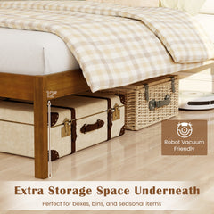 Full Size Farmhouse Wooden Platform Bed with Panelled Headboard, Brown Stain