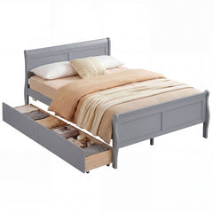 Full Size Sleigh Bed Frame with 2 Movable Storage Drawers and Curved Footboard, Grey