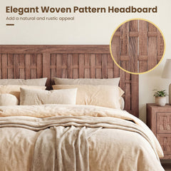 Full Size Mid Century Platform Bed with Woven Headboard and Footboard, 6.5 Inch Low Profile
