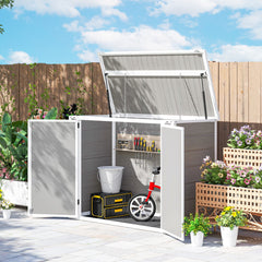 41 Cu. Ft. Outdoor Storage Shed, Outdoor Horizontal Trash Can Storage with Chain Lid, Lockable Storage Box, Grey