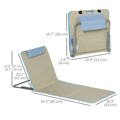 Set of 2 Beach Lounge Chair Sun Lounger, Folding Ground Beach Mat w/ Adjustable Back, Steel Frame, Head Pillow and Carry Bag for Backyard Lakeside, Red and White