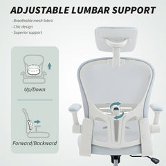 Office Chair, Mesh Computer Desk Chair with Adjustable Headrest, 4D Lumbar Support, Flip-up Arm, Grey