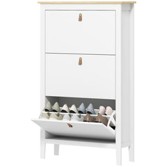 Narrow Shoe Cabinet with 2 Flip Drawers, Adjustable Shelves for Entryway, Holds 10-14 Pairs, White