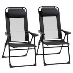 Double Camping Chairs Foldable w/ Reclining & Headrest, Black