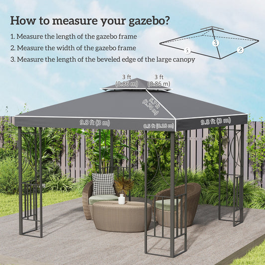 10' x 10' Square 2-Tier Gazebo Canopy Replacement Top Cover Outdoor Garden Sun Shade, Replacement Top Only, Dark Grey