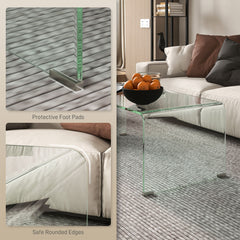 Glass Coffee Table, Clear Coffee Table for Living Room, Modern Rectangle Center Table with Safe Rounded Edges