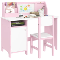 2Pcs Kids Desk and Chair Set with Whiteboard, Storage, Shelves, Grey