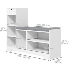 Upholstered Shoe Storage Bench w/ Seat, Entrance Bench w/ Drawer and 6 Open Shelves for Hallway, Grey