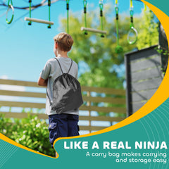 Obstacle course for Kids, with 10-Piece Slackline Kit with Monkey Bars, Gym Rings, Rope Ladder, Nest Swing, Hanging Tray