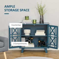 Storage Cabinet with Fretwork Doors and Shelf, Modern Freestanding Sideboard, Buffet, Blue