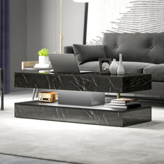 Coffee Table with Adjustable LED Lights, Modern Living Room Table with 2 Drawers, Open Shelf, Remote, High Gloss White