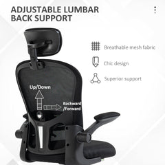 Office Chair, Mesh Computer Desk Chair with Adjustable Headrest, 4D Lumbar Support, Flip-up Arm, Grey