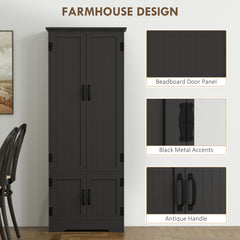 48" 4-Door Storage Cabinet Multi-Storey Large Space Pantry with Adjustable Shelves Black
