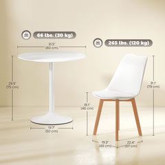 Round Dining Table Set for 4 with Pedestal Base, PU Padded Seats, for Small Space, Apartment, White