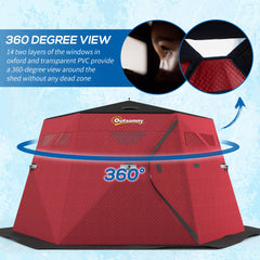 4 Person Insulated Ice Fishing Shelter, Pop-Up Portable Ice Fishing Tent with Carry Bag and Two Doors for -22℉, Black