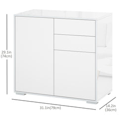 High Gloss Buffet Sideboard with 2 Drawers, 2 Doors and Adjustable Shelf, Kitchen Storage Cabinet with Push Open Design, Black