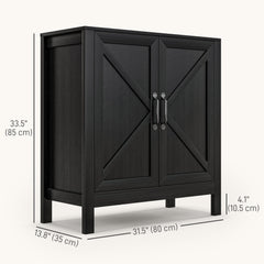 Sideboard Buffet, Kitchen Storage Cabinet with Barn Door and Adjustable Shelves, Storage Pantry, Black Oak