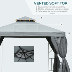 10' x 10' Patio Gazebo Outdoor, Canopy Shelter with Double-tier Roof, Pavilion Sidewalls for Garden Events, Brown