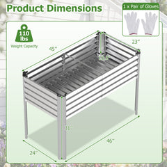 Galvanized Raised Garden Bed with Legs 46 inches x 24 inches x 31 inches Metal Elevated Planter Box-Silver