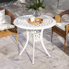 30-inch Round Patio Dining Table with Umbrella Hole Cast Aluminium Outdoor Bistro Table, Brown